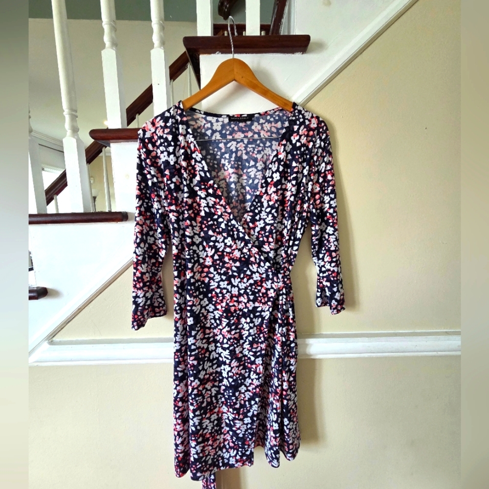 Banana Republic Floral Long Sleeve Dress - Black, White, Pink
